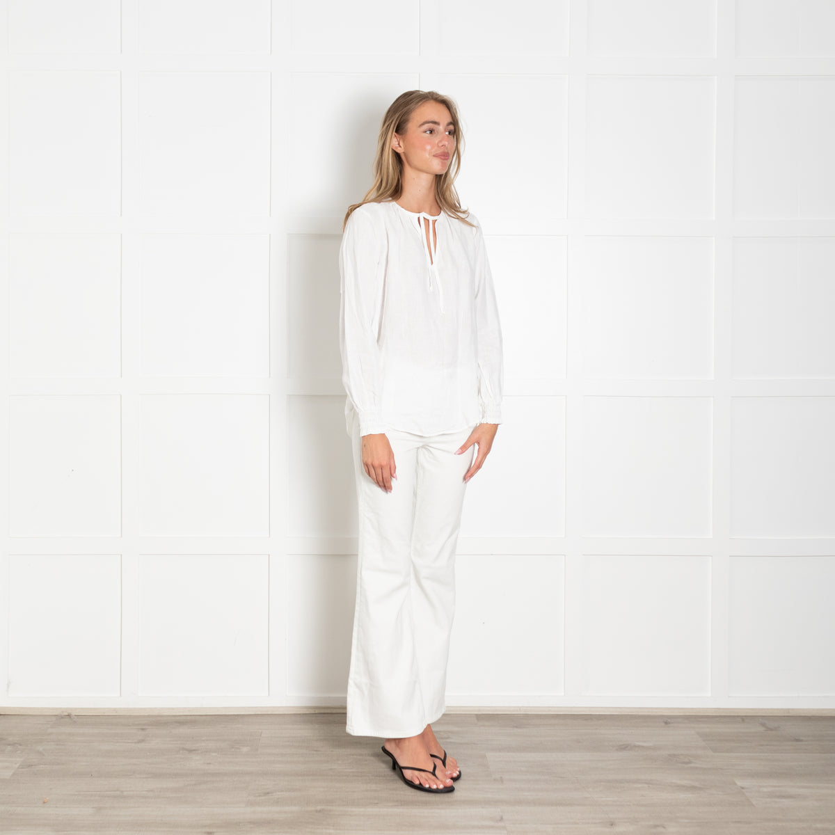 Cloth & Stone White Linen Long Sleeve Top