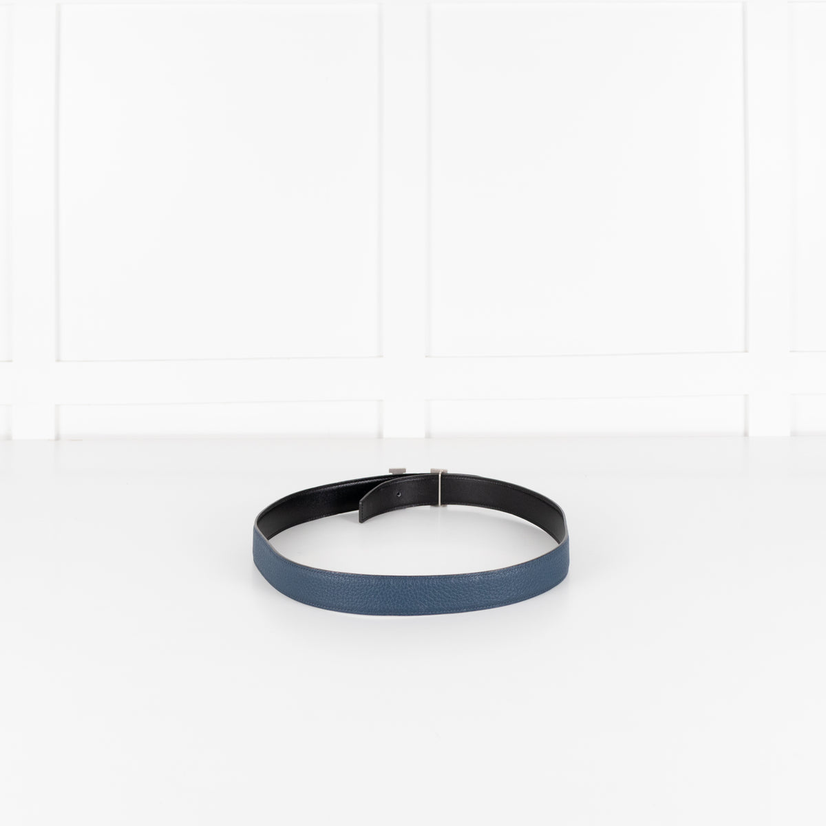 Hermes Blue / Black Silver H Belt