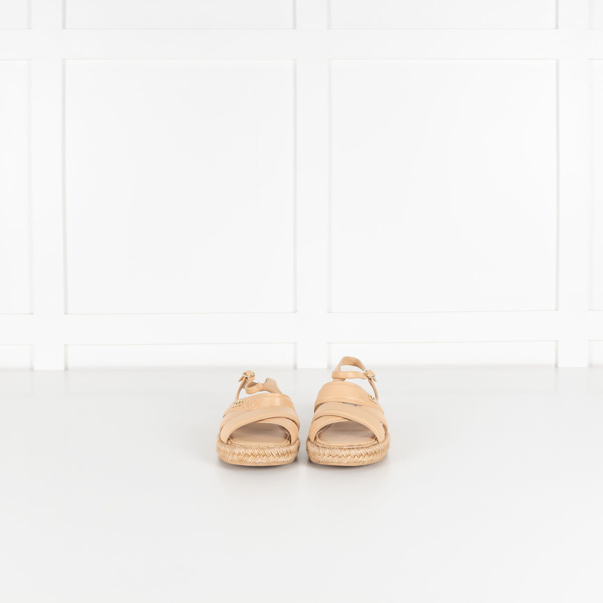 Chanel Beige Leather CC Espadrille Flat Sandals