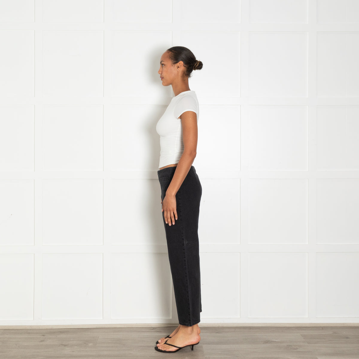 Bimba Y Lola Black Denim Zip Front Detail Wide Leg Jeans