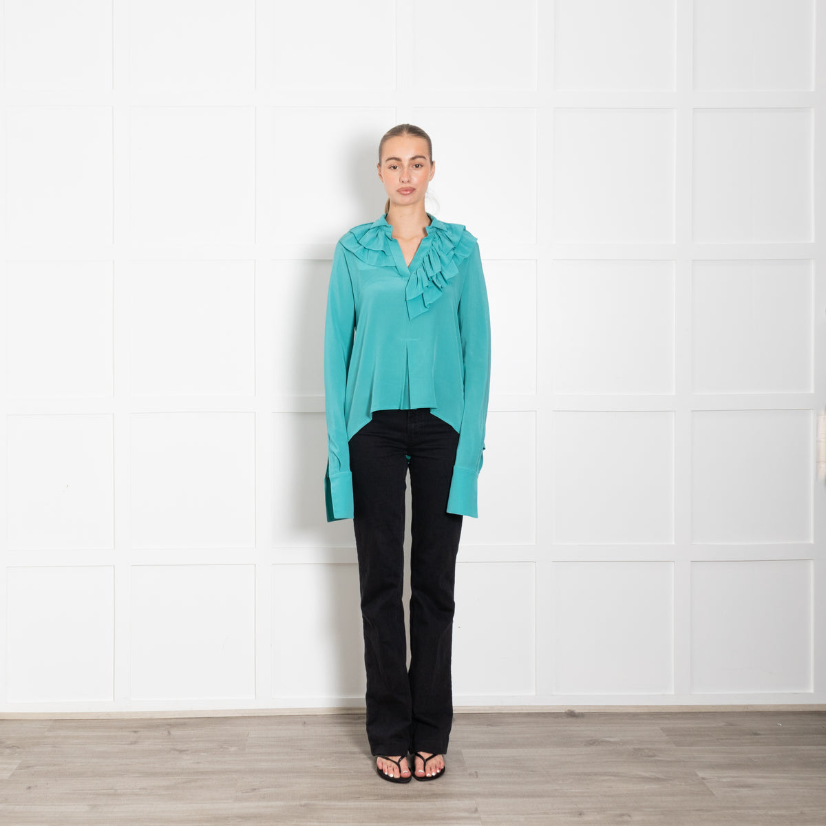 Victoria Beckham Turquoise Frill Neck Blouse