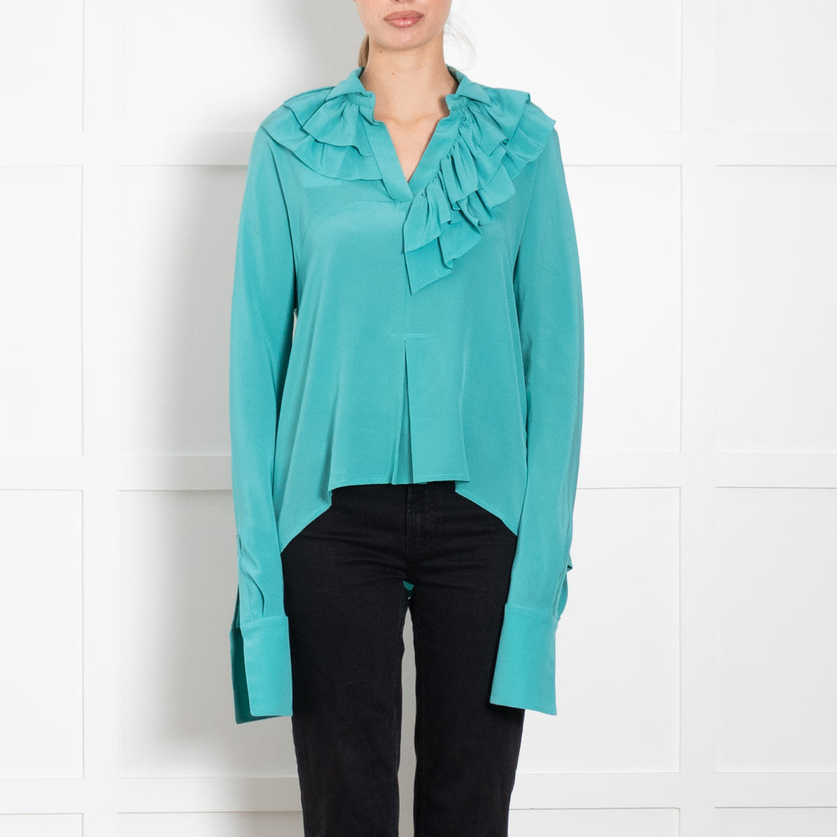 Victoria Beckham Turquoise Frill Neck Blouse