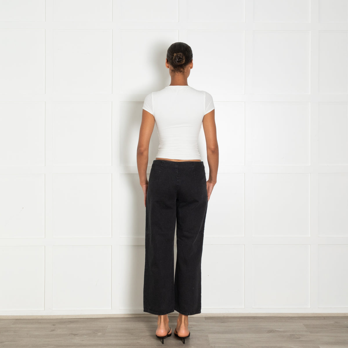 Bimba Y Lola Black Denim Zip Front Detail Wide Leg Jeans