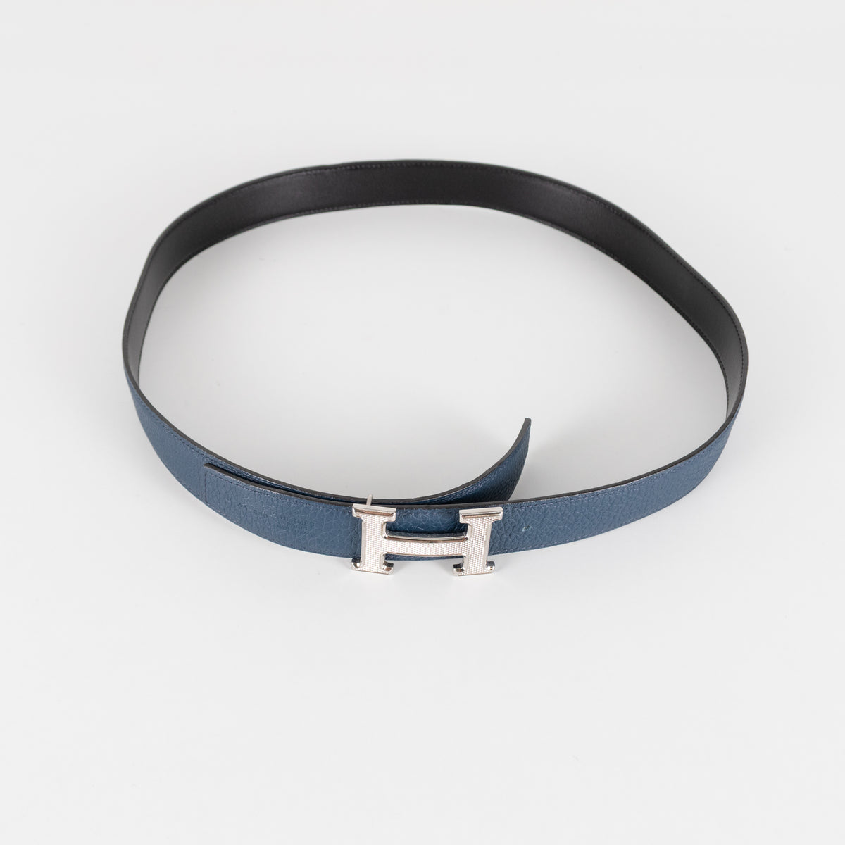Hermes Blue / Black Silver H Belt