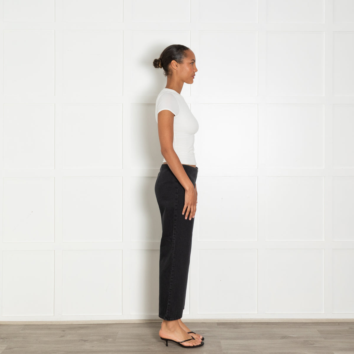 Bimba Y Lola Black Denim Zip Front Detail Wide Leg Jeans