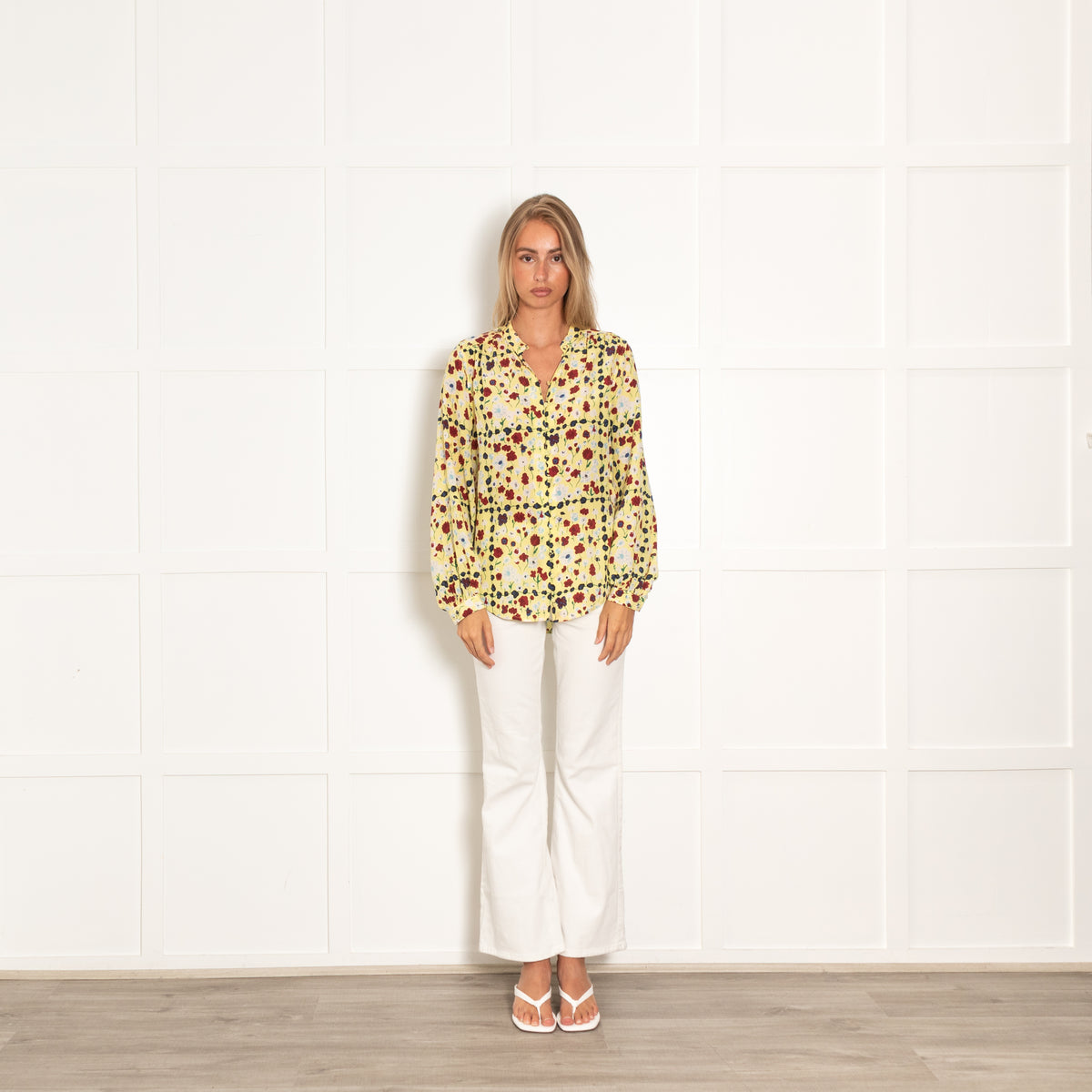Equipment Yellow Burgundy Floral Silk Blouse