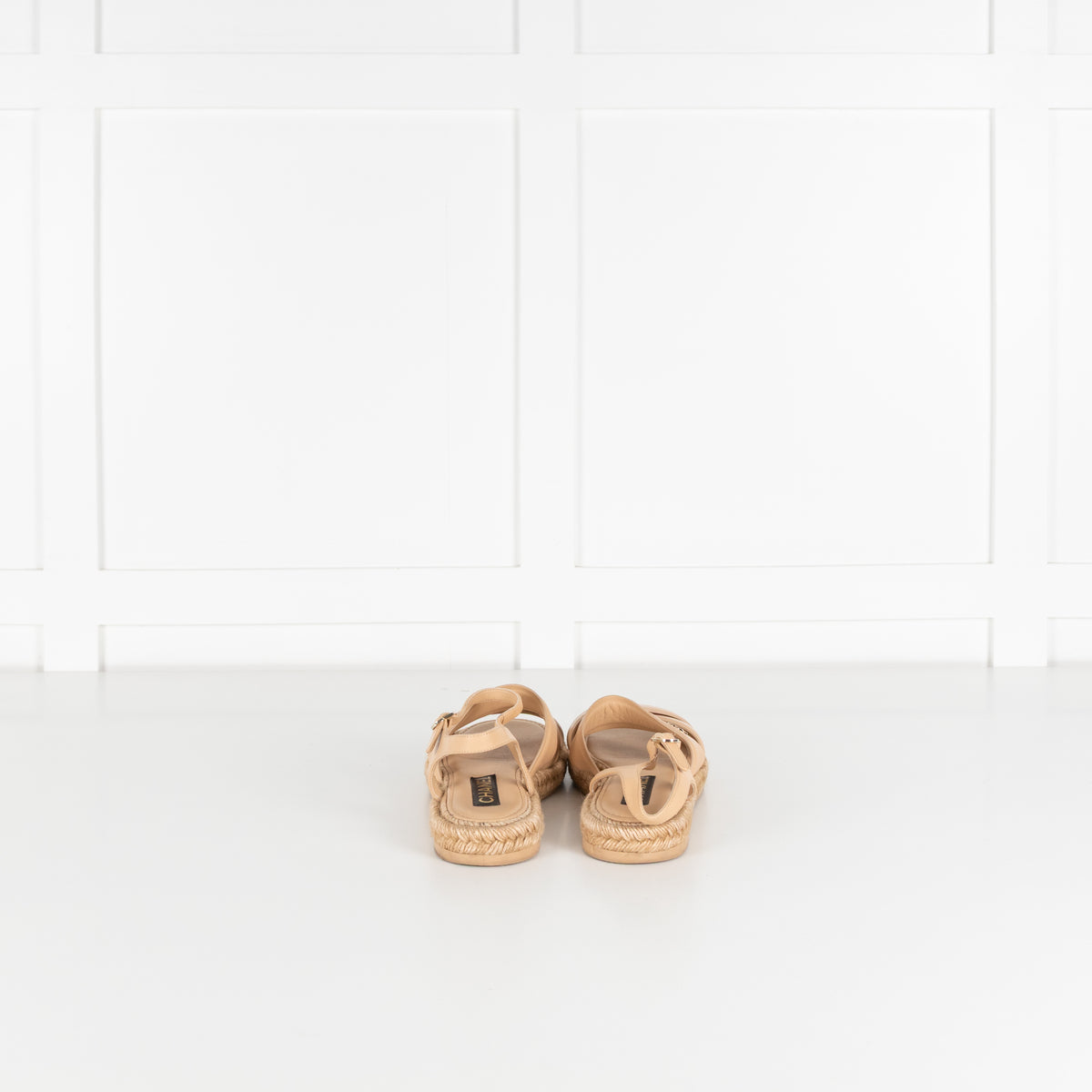 Chanel Beige Leather CC Espadrille Flat Sandals
