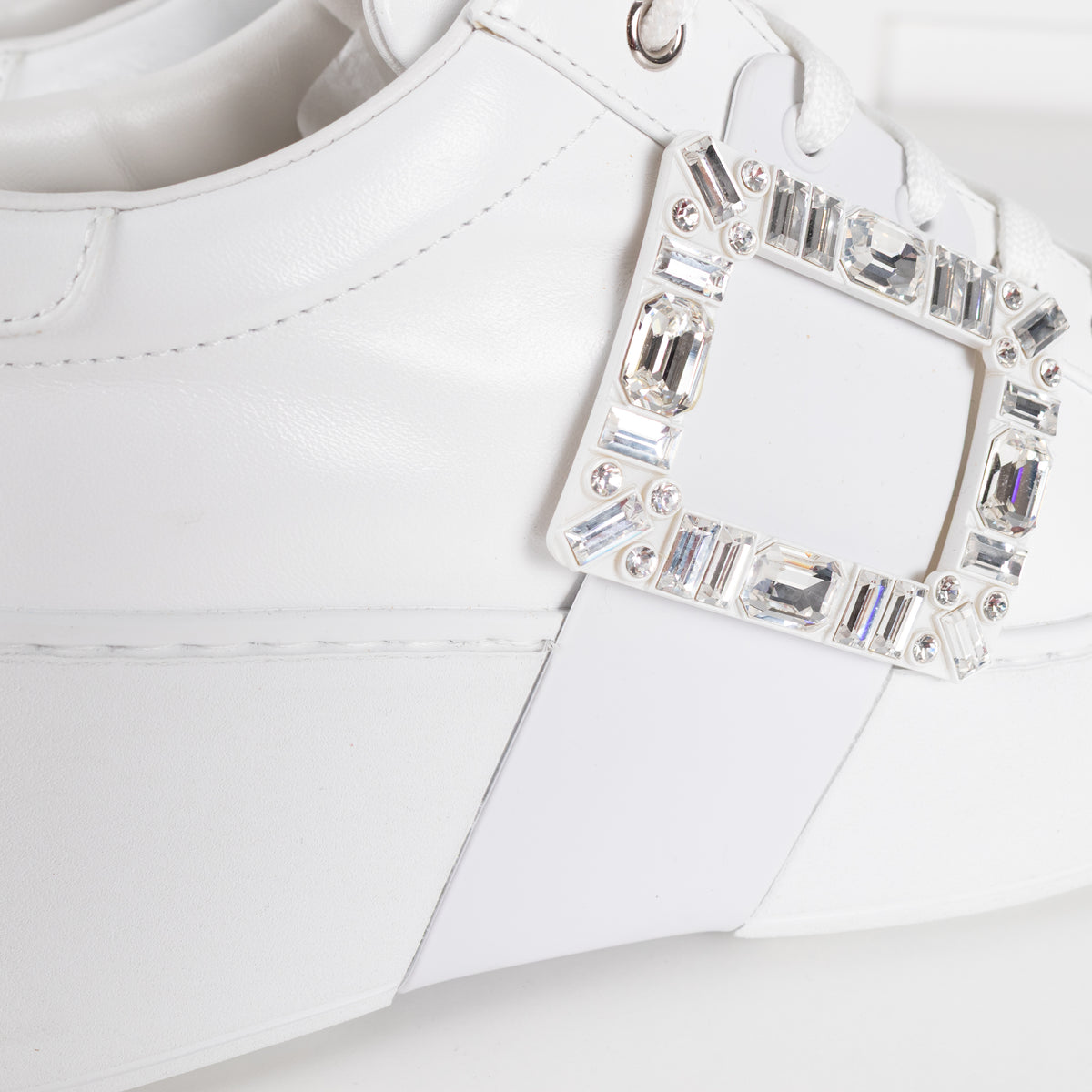 Roger Vivier White Viv Skate High Sneakers with Jewelled Buckle