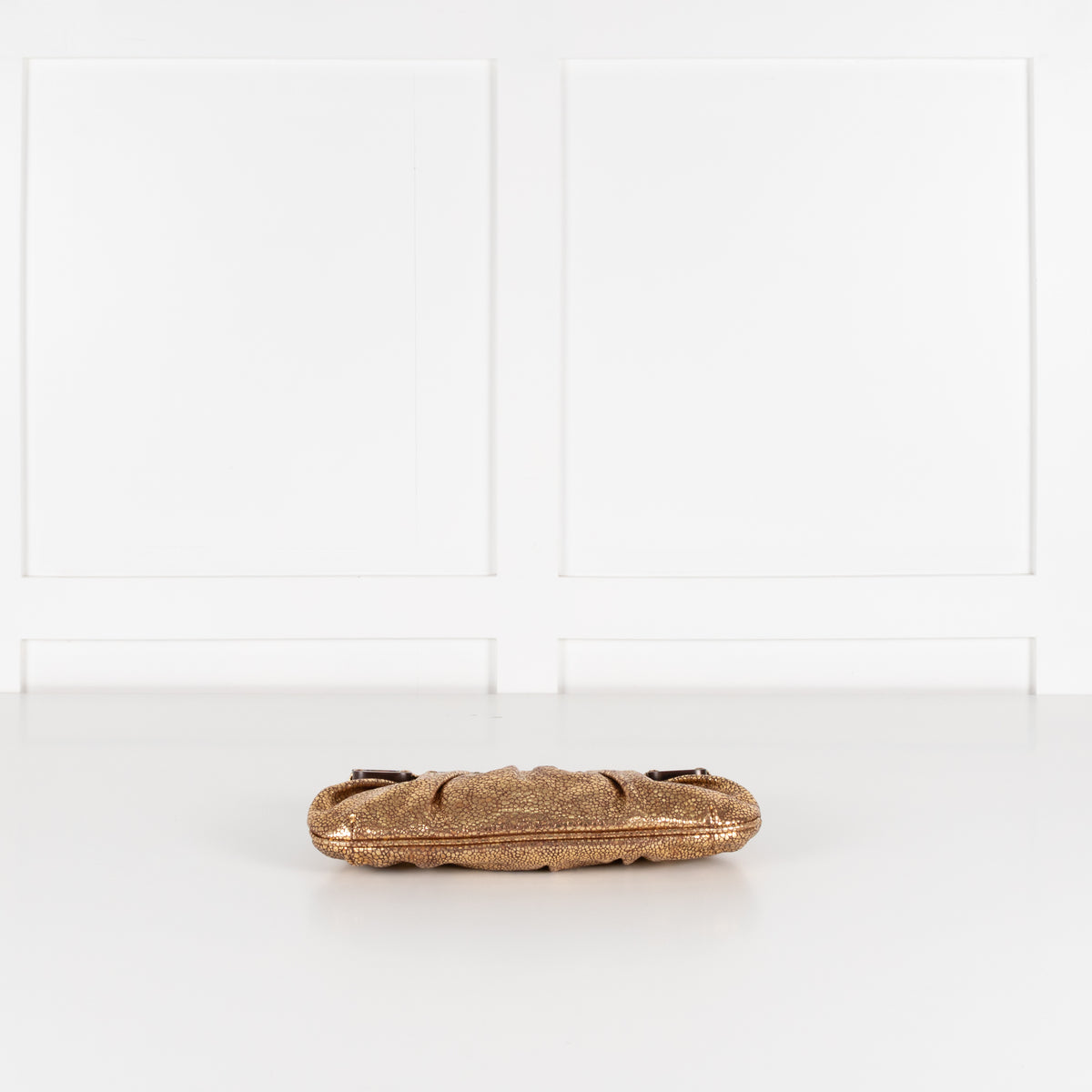 Anya Hindmarch Gold Crinkle Clutch with Wooden Link Detail