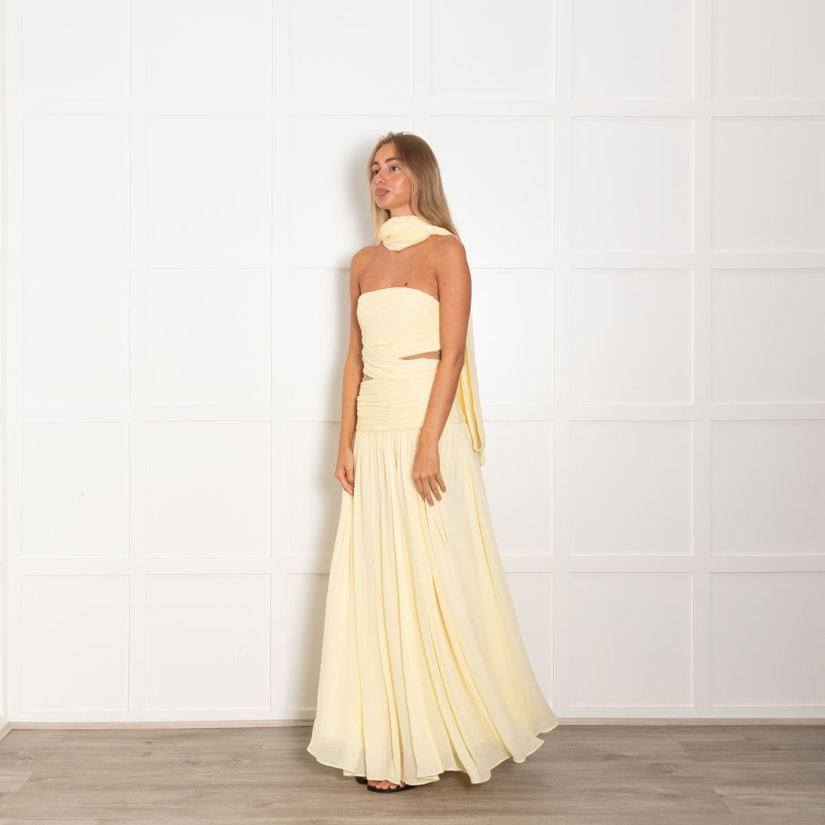 Self-Portrait Yellow Georgette Strapless Maxi Dress With Scarf