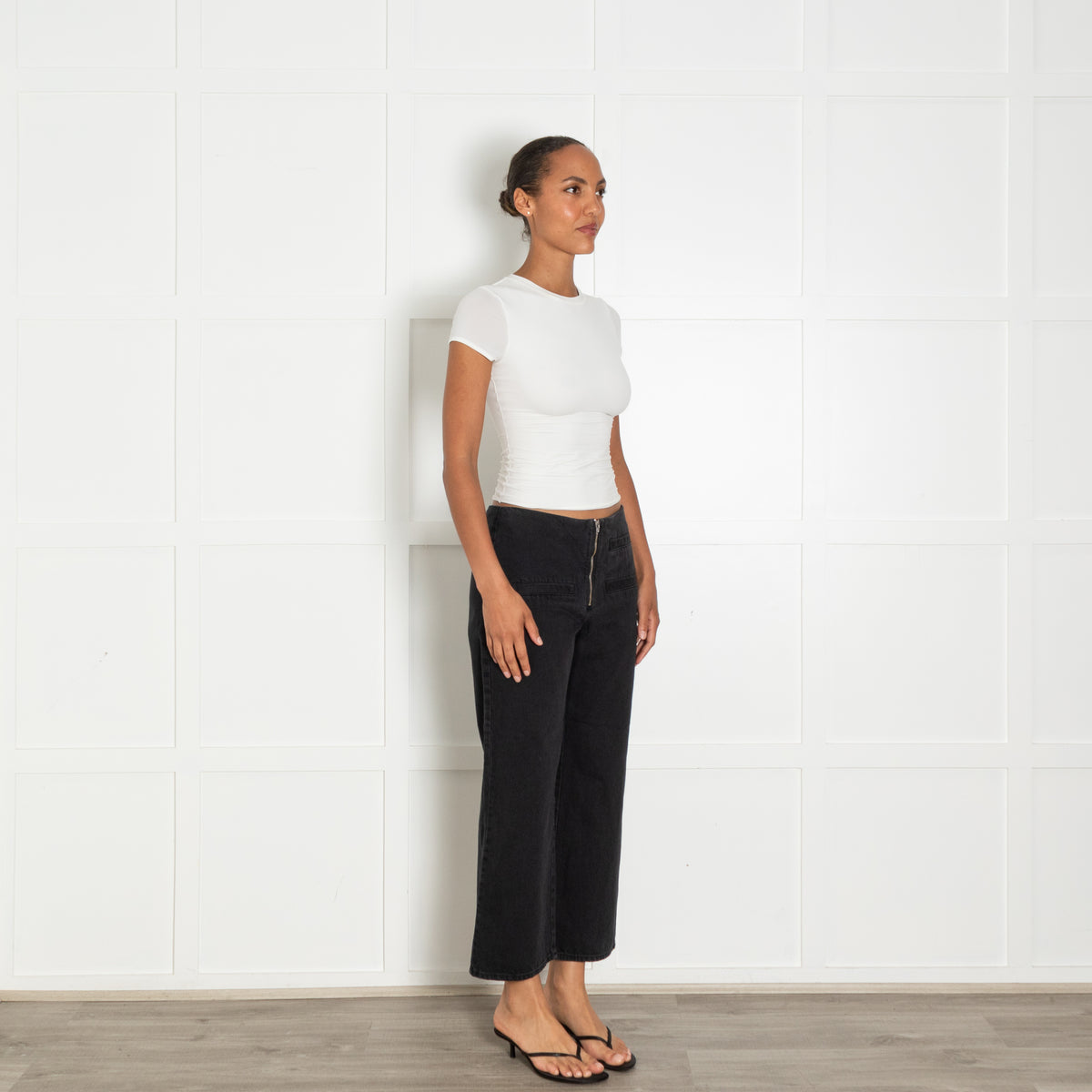 Bimba Y Lola Black Denim Zip Front Detail Wide Leg Jeans
