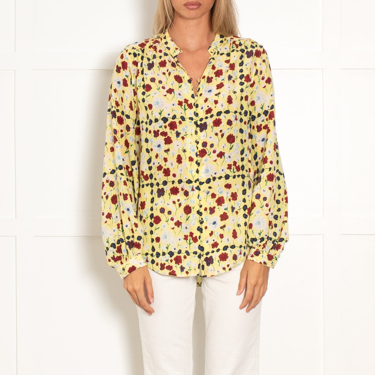 Equipment Yellow Burgundy Floral Silk Blouse
