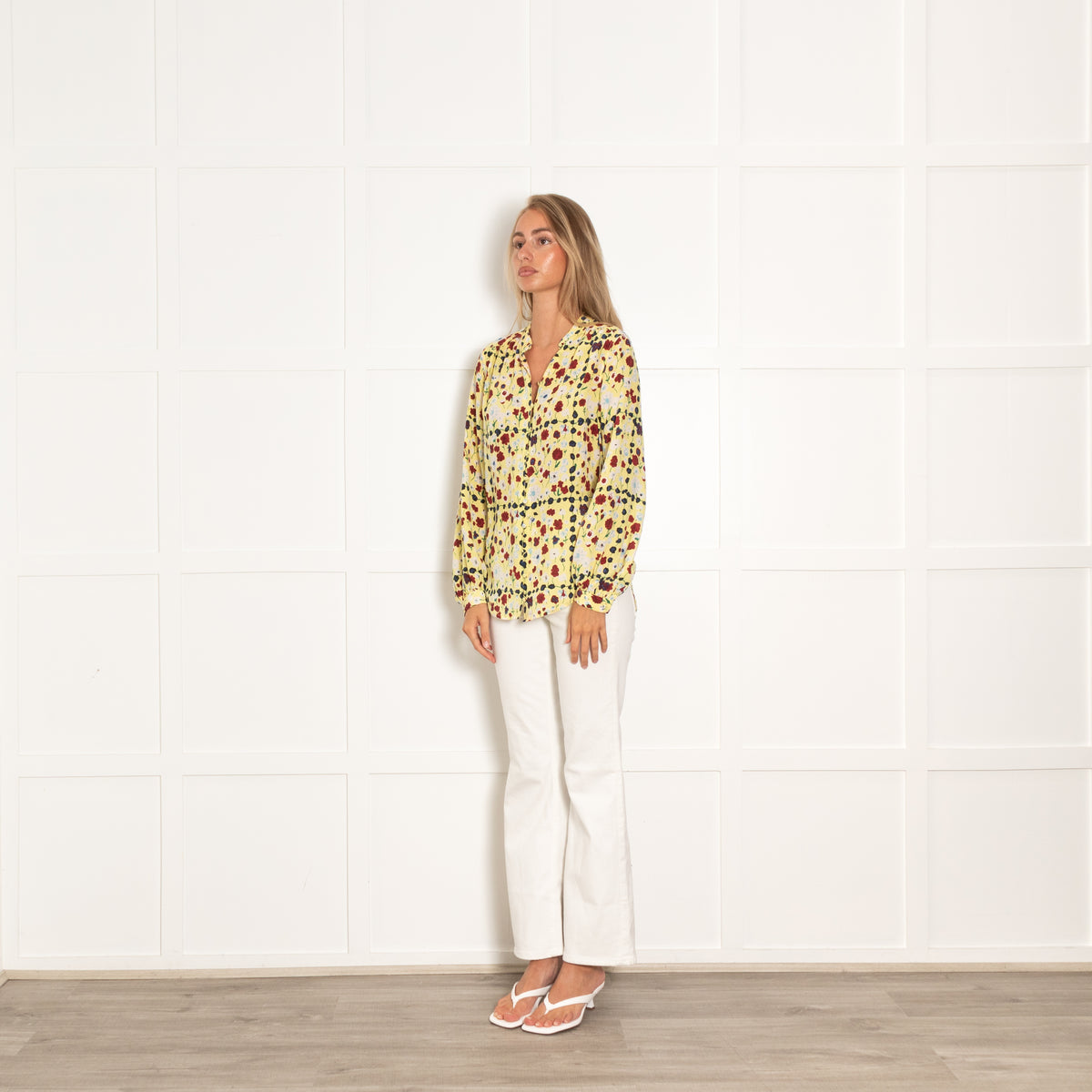 Equipment Yellow Burgundy Floral Silk Blouse