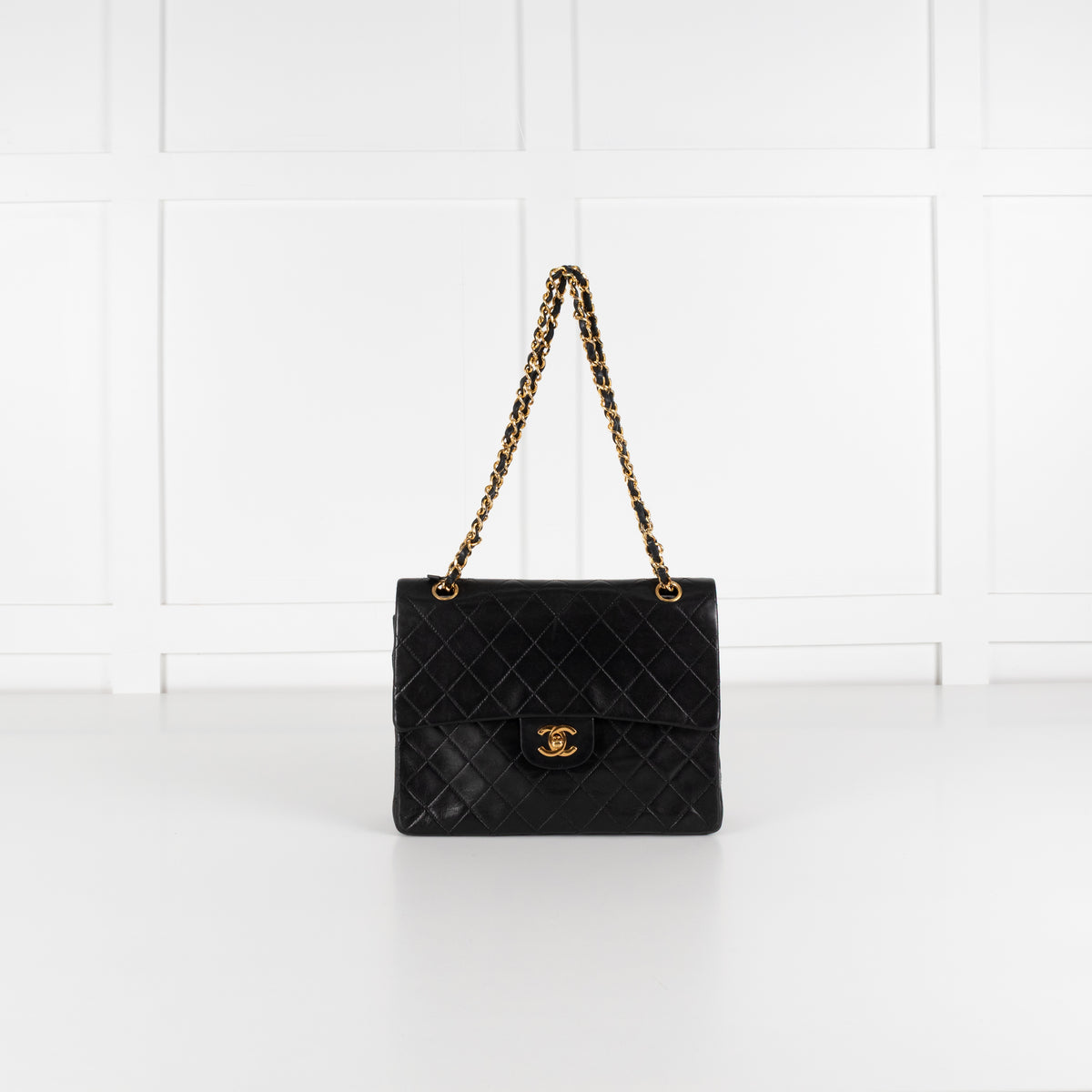 Chanel Black Vintage Matelasse Sqaure Double Chain Bag