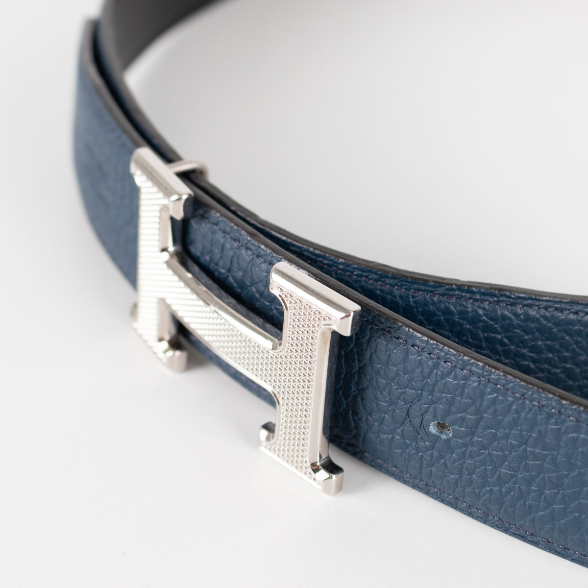 Hermes Blue / Black Silver H Belt