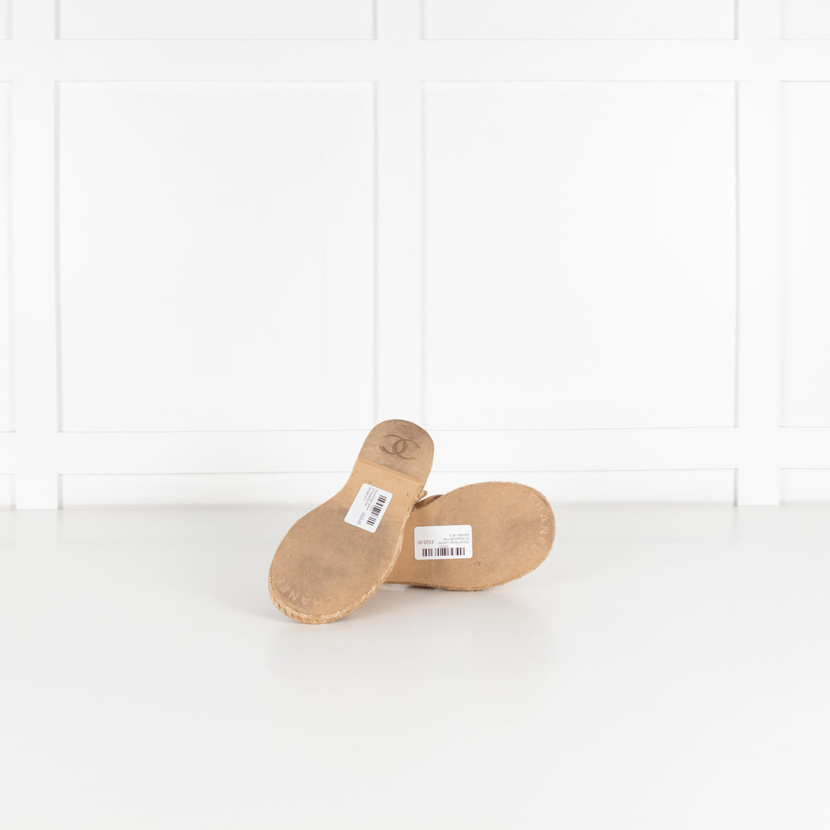 Chanel Beige Leather CC Espadrille Flat Sandals