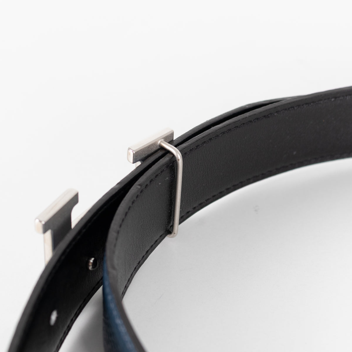 Hermes Blue / Black Silver H Belt