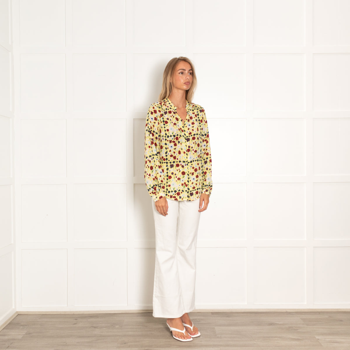 Equipment Yellow Burgundy Floral Silk Blouse