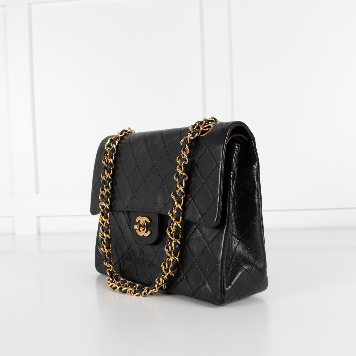 Chanel Black Vintage Matelasse Square Double Chain Bag