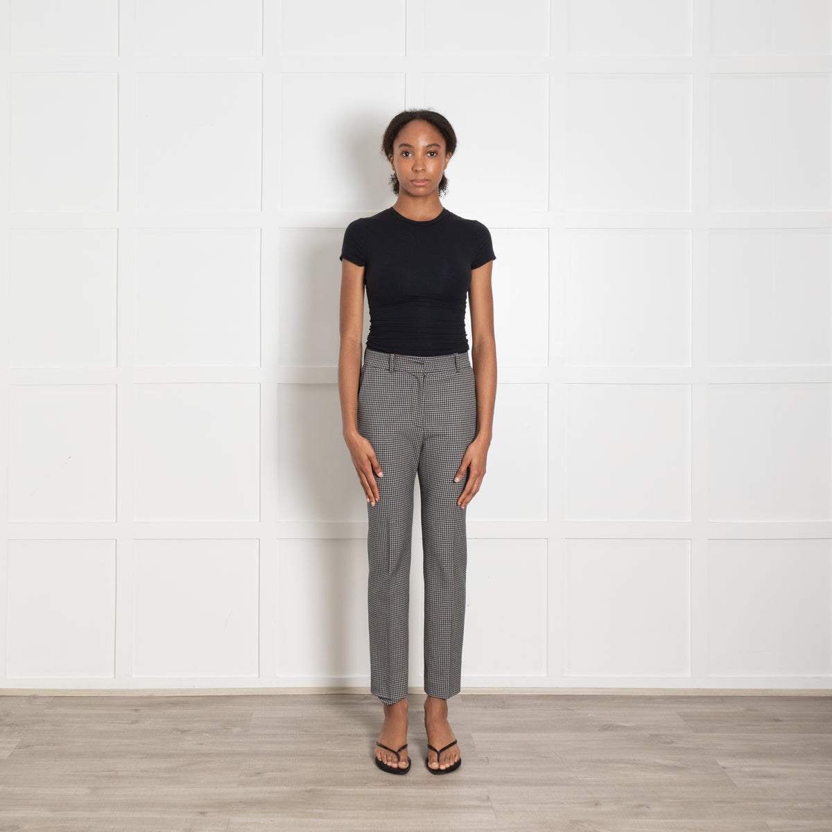 Joseph Green White Checkered Cotton Blend Trousers