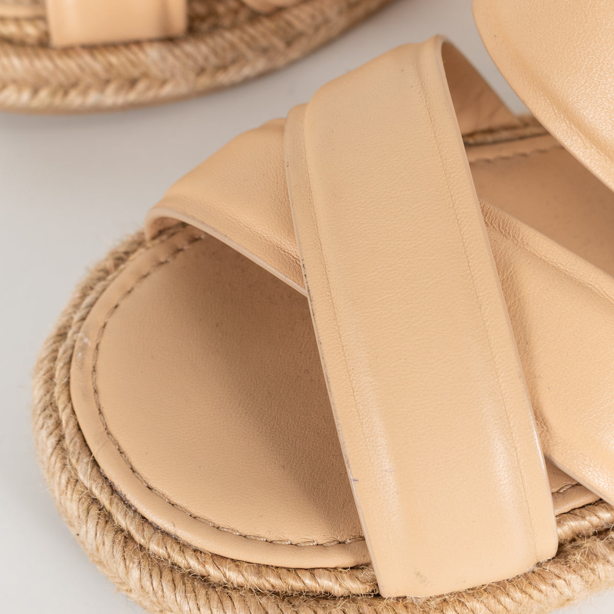 Chanel Beige Leather CC Espadrille Flat Sandals