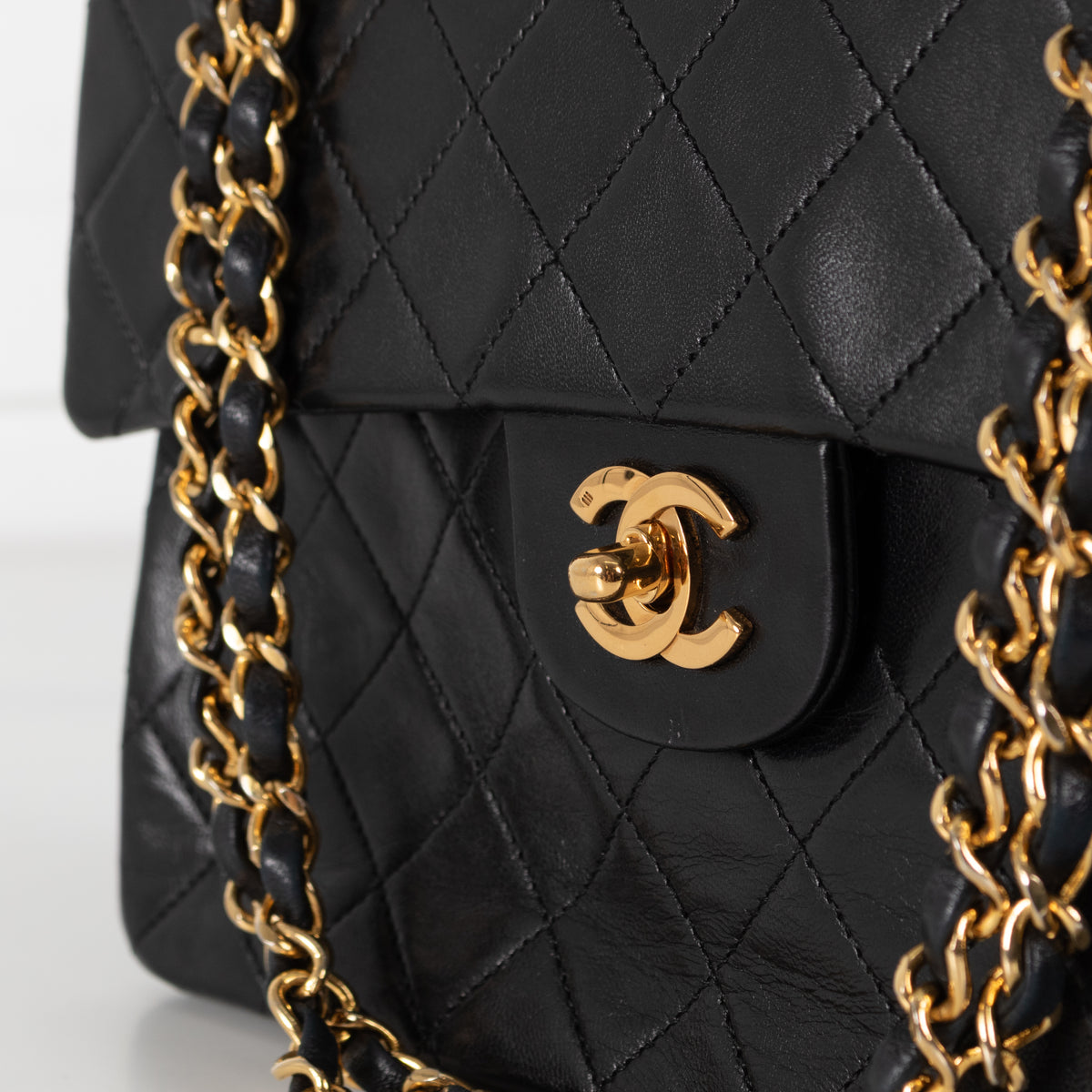 Chanel Black Vintage Matelasse Square Double Chain Bag