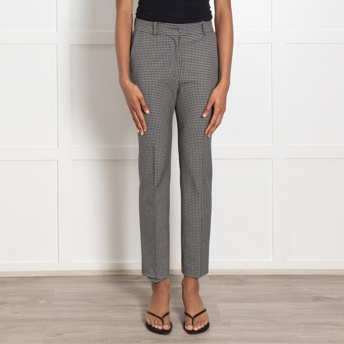 Joseph Green White Checkered Cotton Blend Trousers