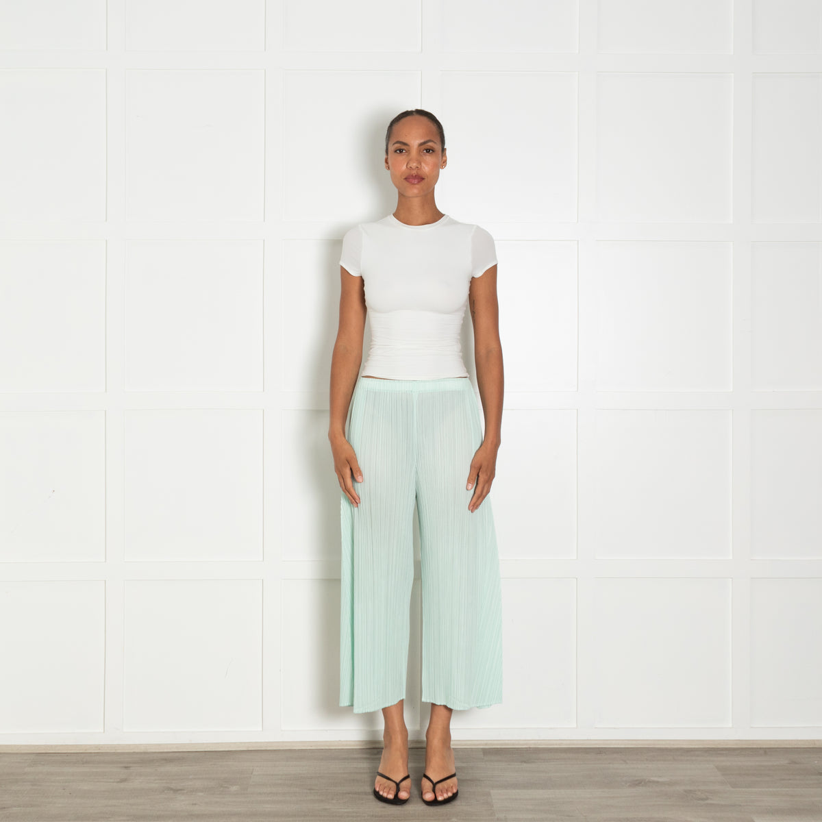 Pleats Please Mint Green Pleated Cropped Trousers