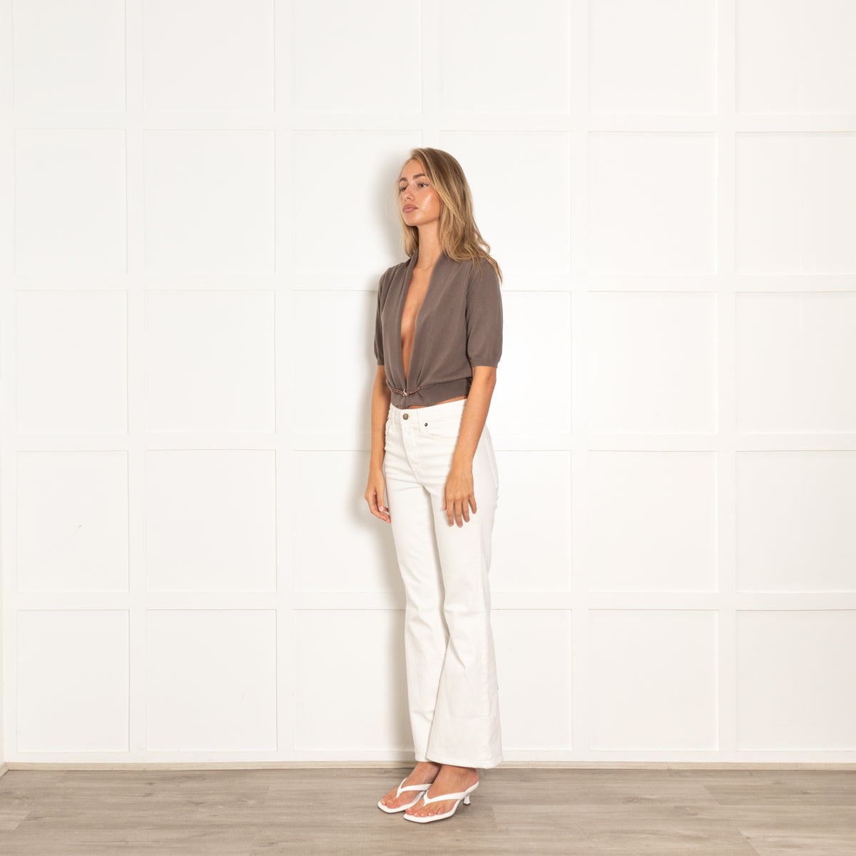 Fabiana Filippi Brown Leather Detail Closure Cardigan