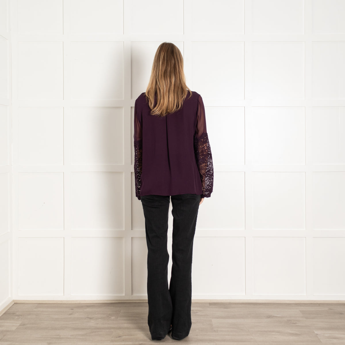 Elie Tahari Plum Silk Lace Sleeve Blouse