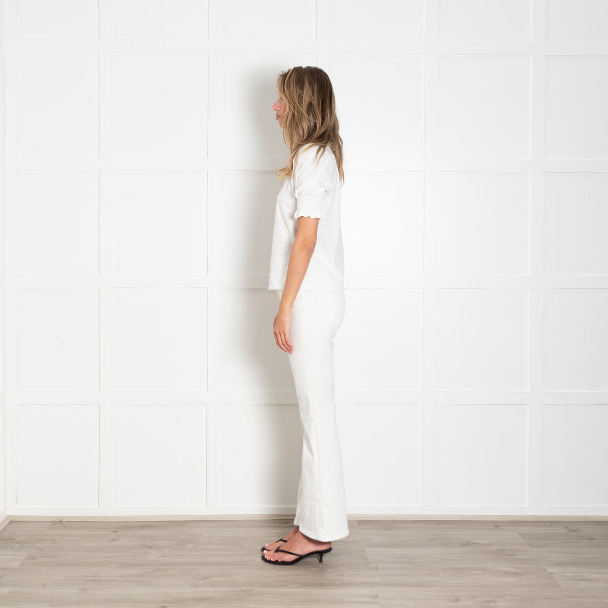 Me + Em White Cotton Smocking Detail Short Sleeve Top