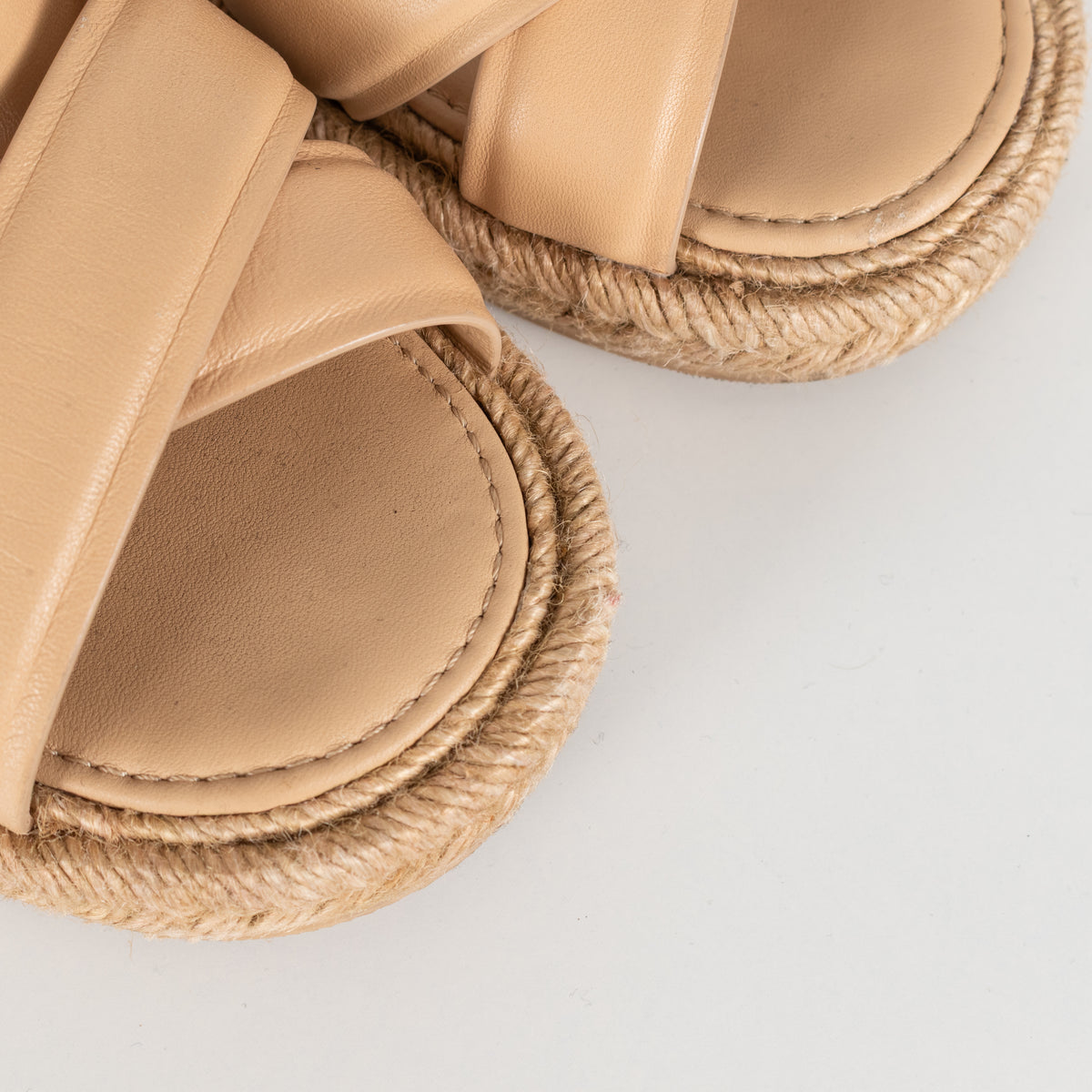 Chanel Beige Leather CC Espadrille Flat Sandals