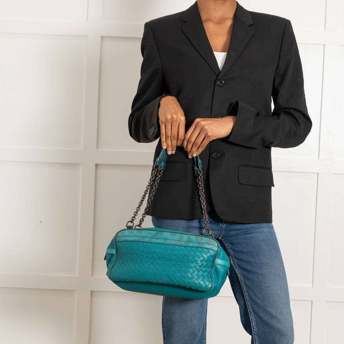 Bottega Veneta Turqouise Intrecciato Shoulder Bag