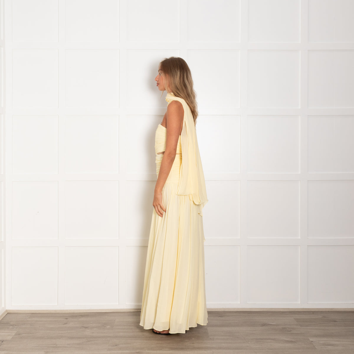 Self-Portrait Yellow Georgette Strapless Maxi Dress With Scarf