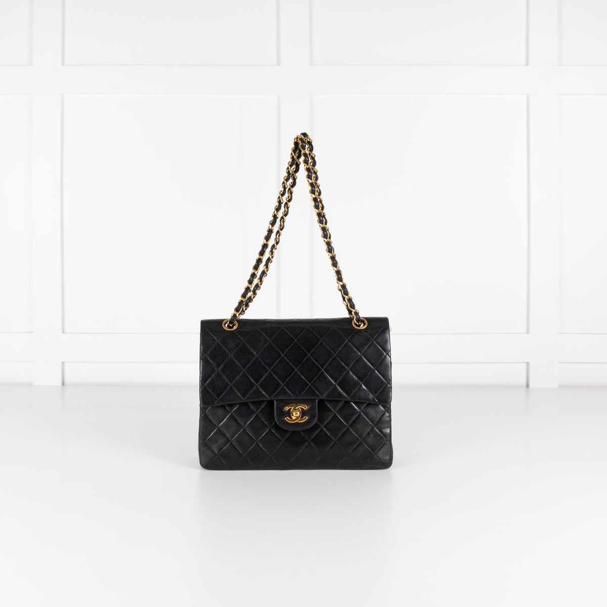 Chanel Black Lambskin Square Matelasse  Double Shoulder Bag