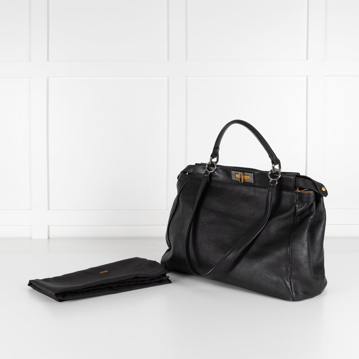 Fendi Vintage Peekaboo Large Leather & Cowhide 2 Way Handbag