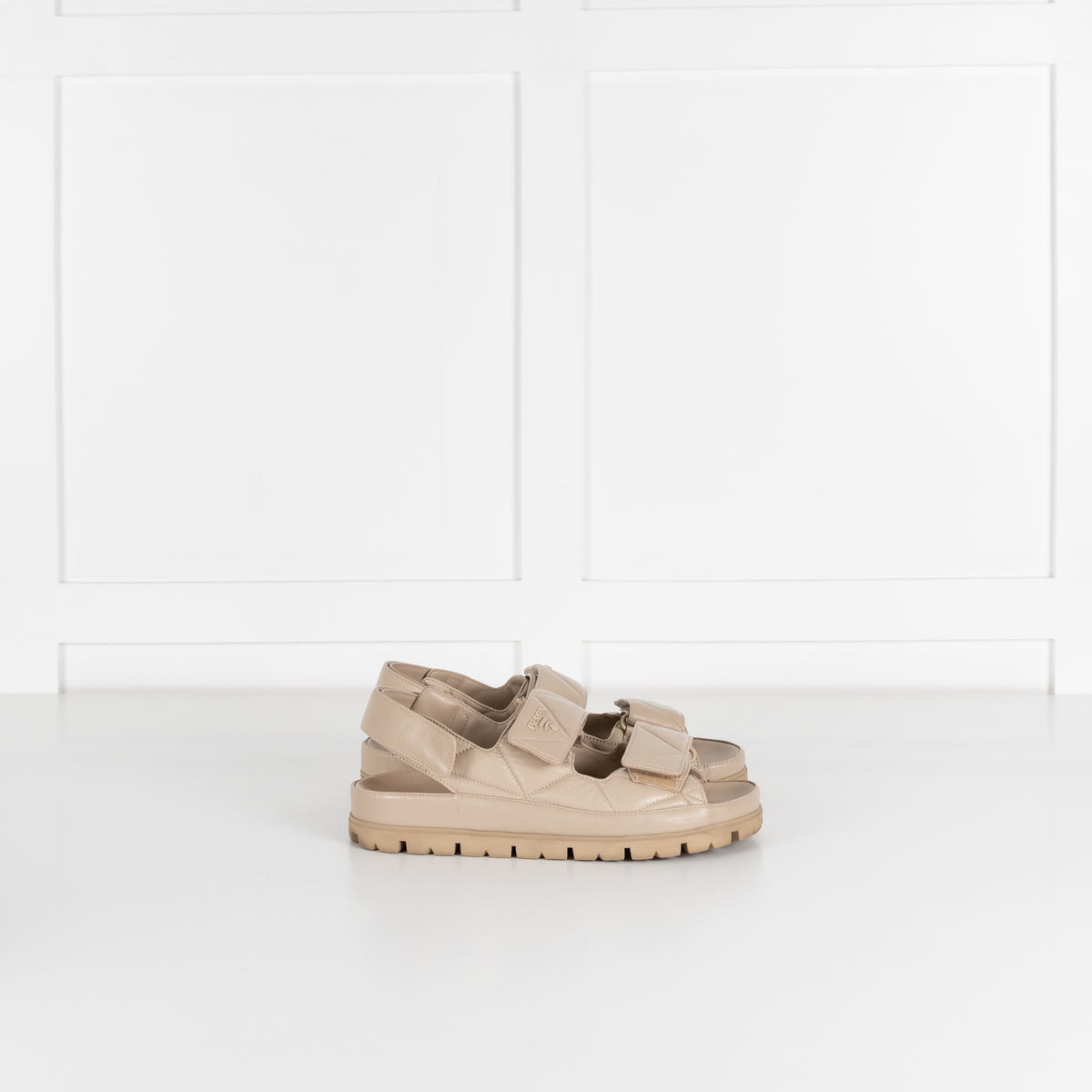Prada Beige Monolith Quilted Leather Sandals With Chunky Sole