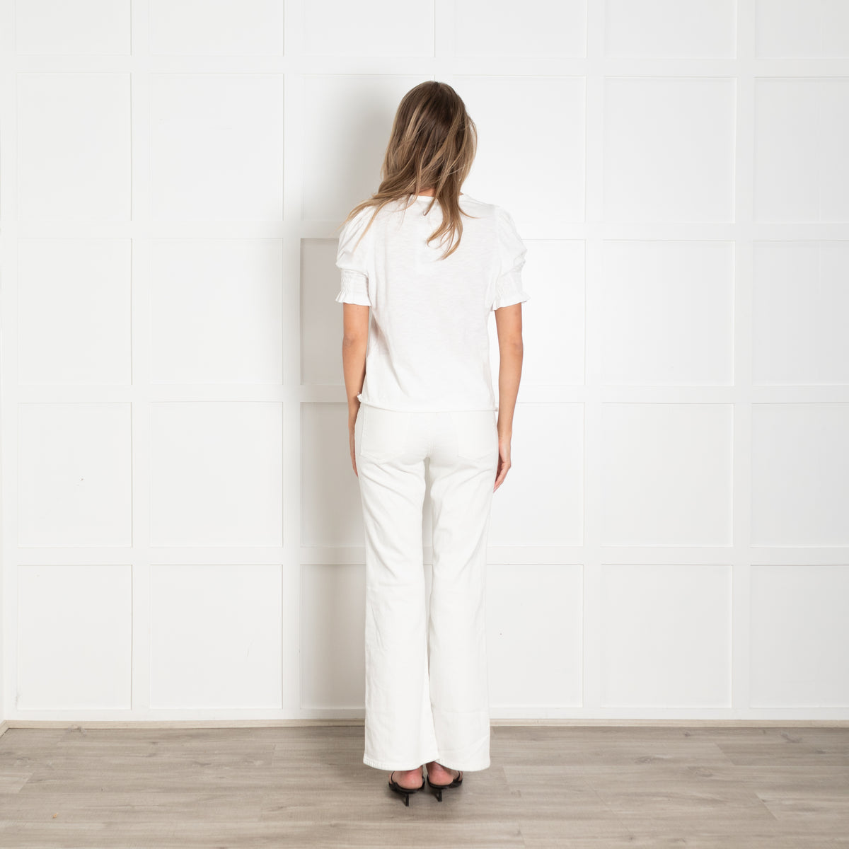 Me + Em White Cotton Smocking Detail Short Sleeve Top