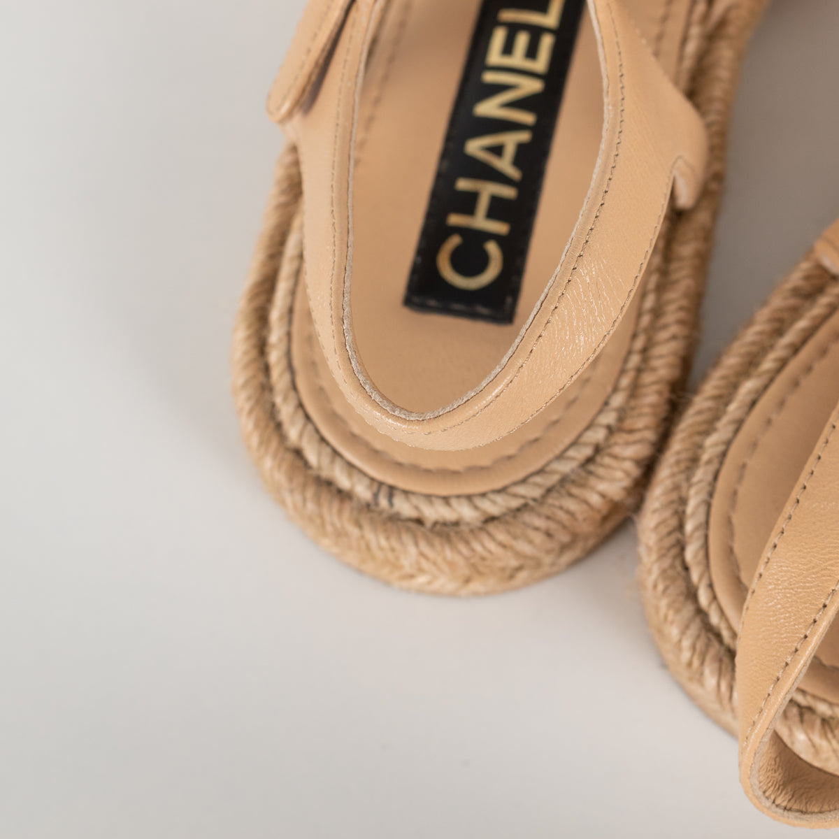 Chanel Beige Leather CC Espadrille Flat Sandals