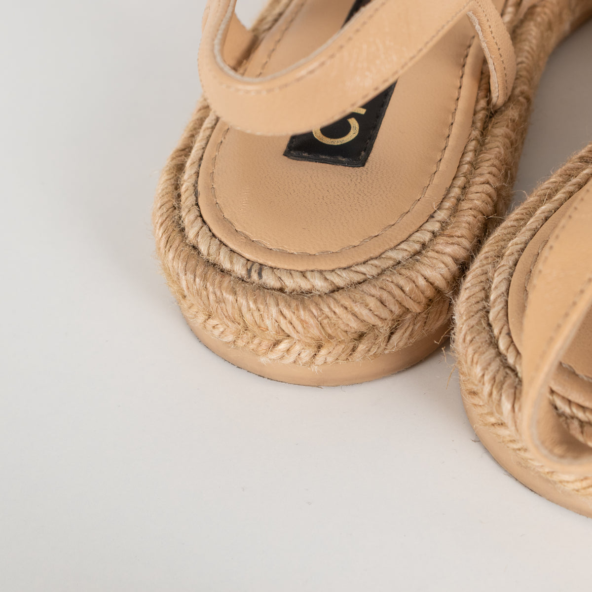 Chanel Beige Leather CC Espadrille Flat Sandals