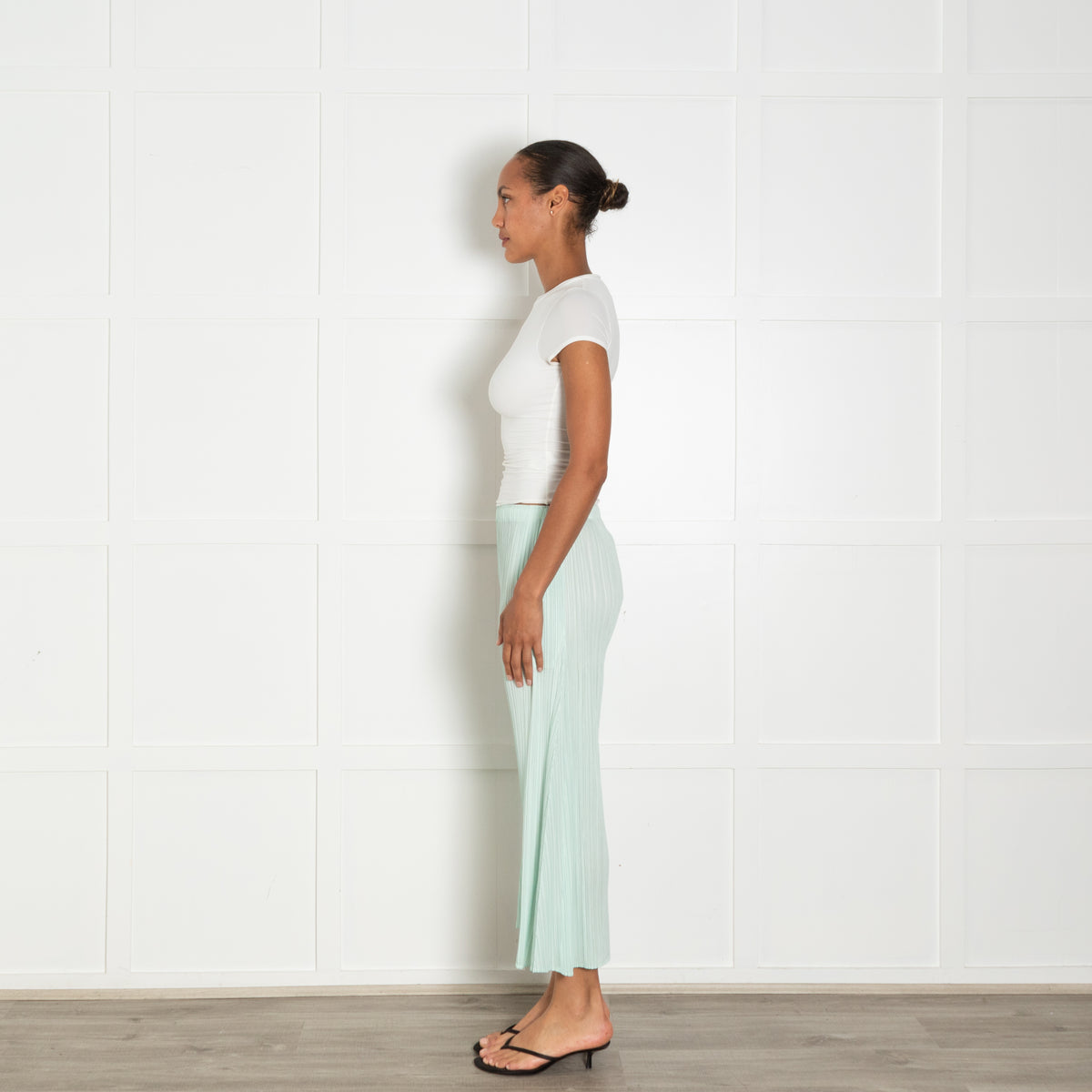 Pleats Please Mint Green Pleated Cropped Trousers