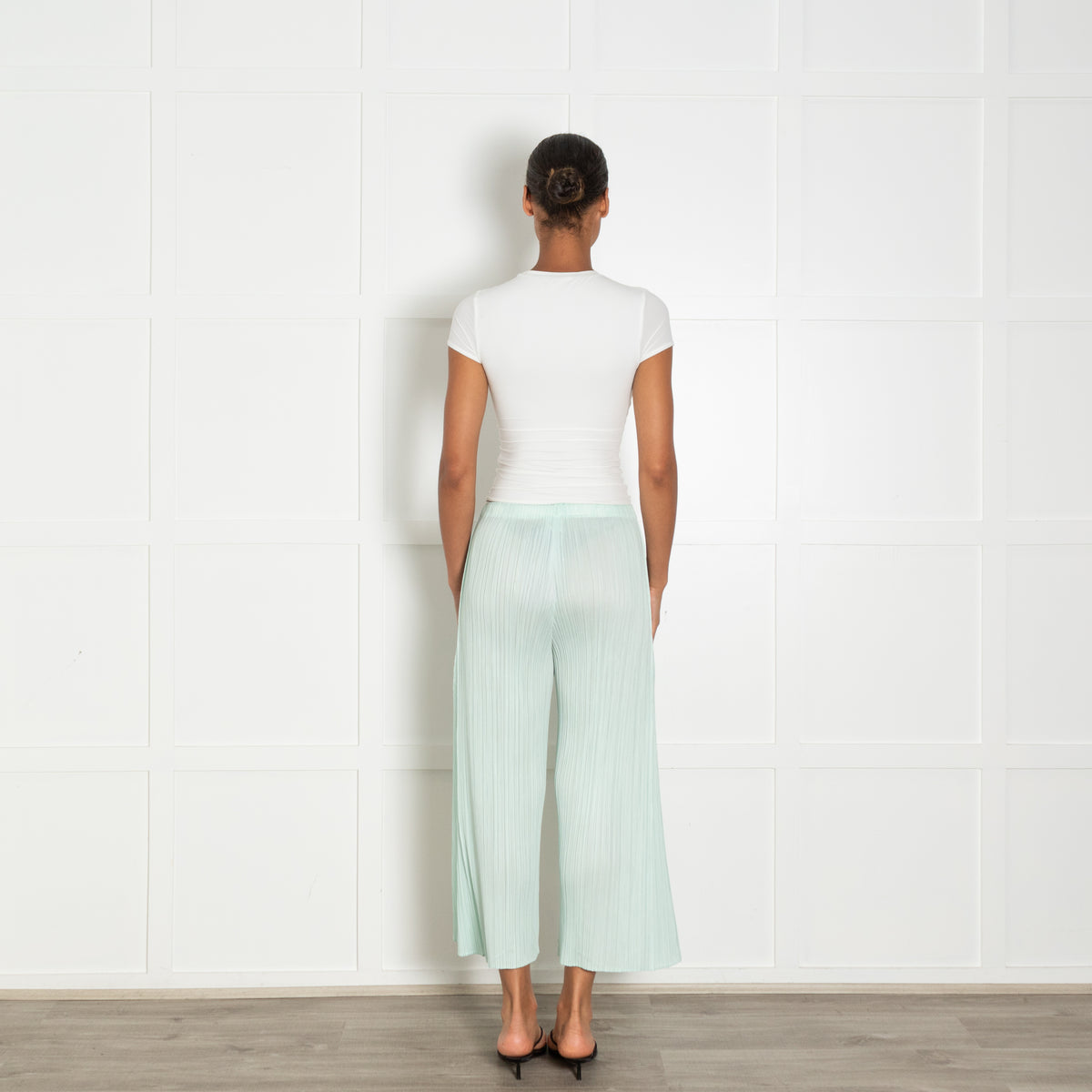 Pleats Please Mint Green Pleated Cropped Trousers