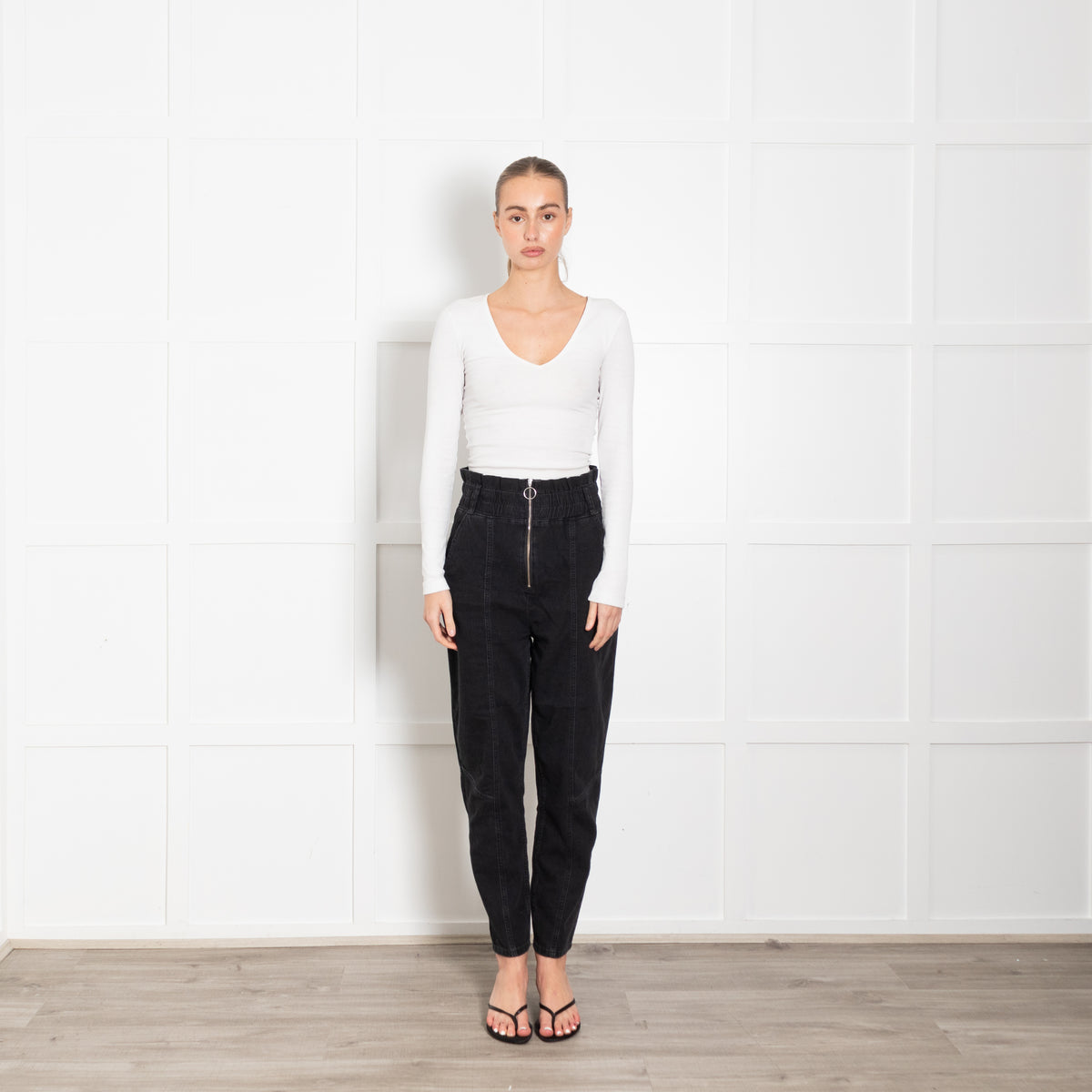 Ba & Sh Black High Waisted Cotton Blend Trousers
