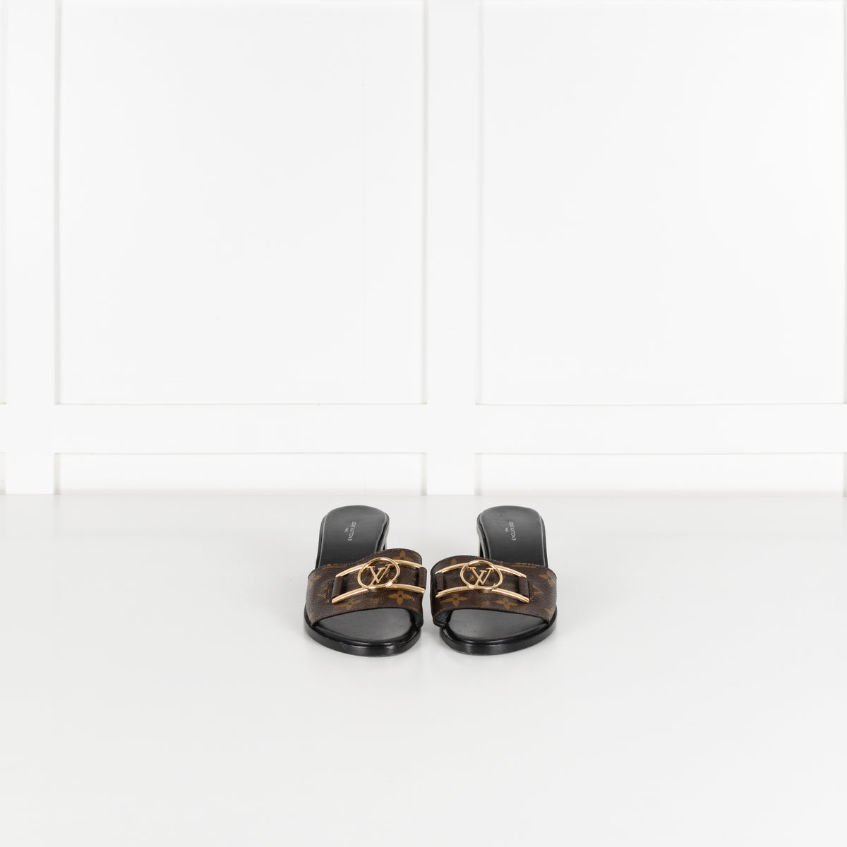 Louis Vuitton Brown Monogram Gold Lock It Heeled Mules