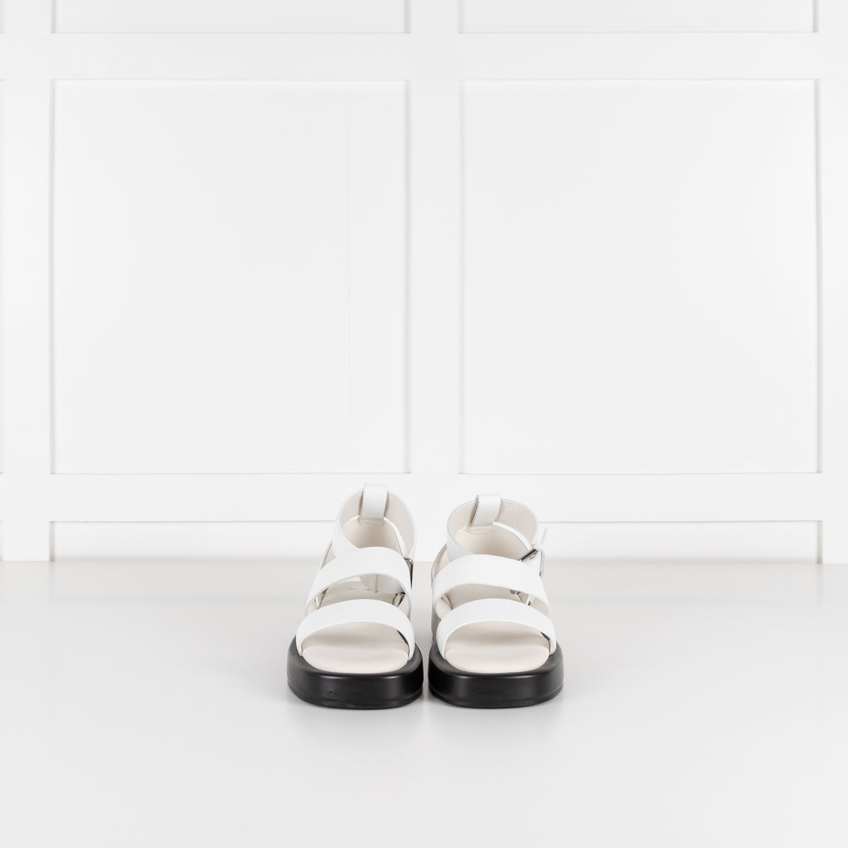 BOSS White Leather Ankle Strap Sandal