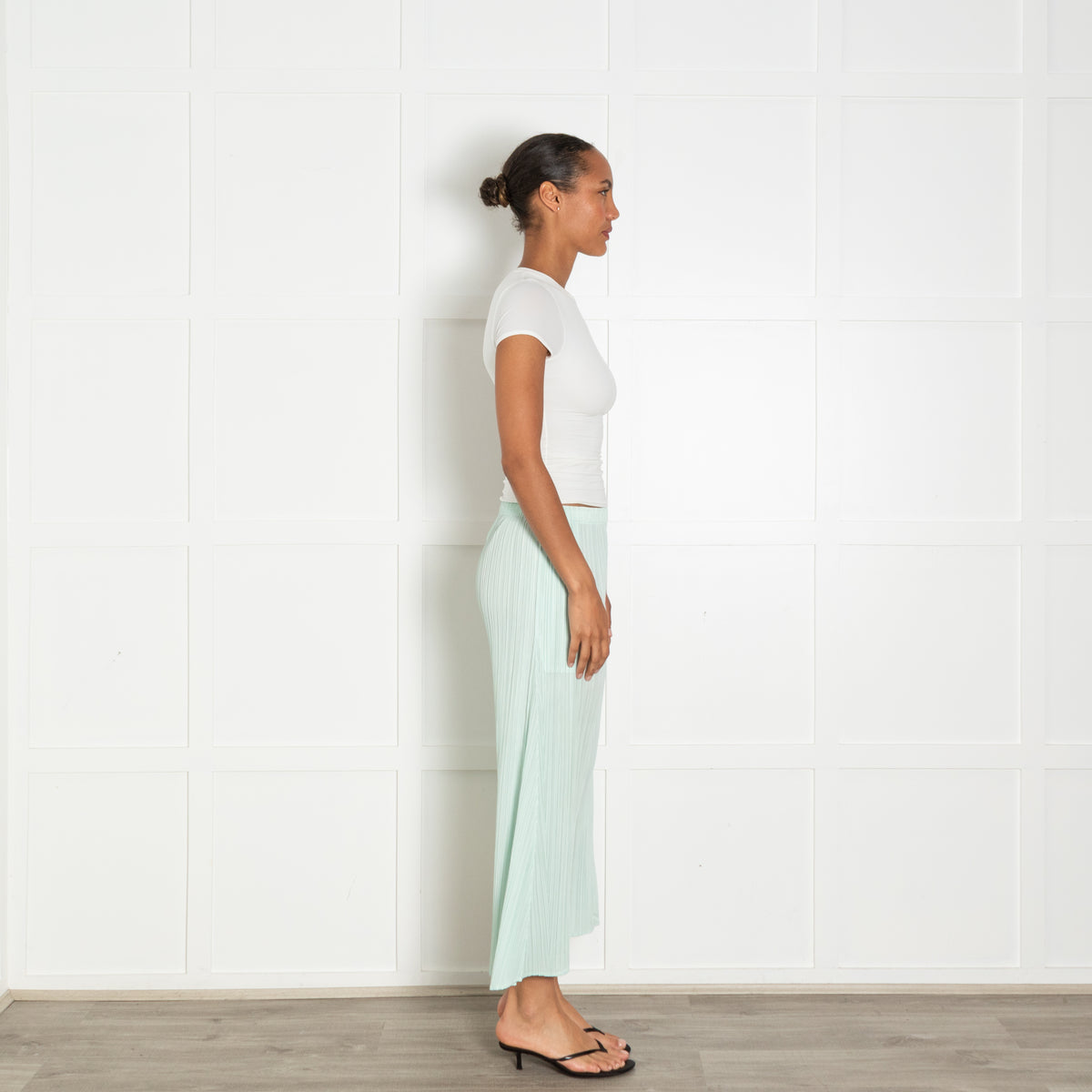 Pleats Please Mint Green Pleated Cropped Trousers