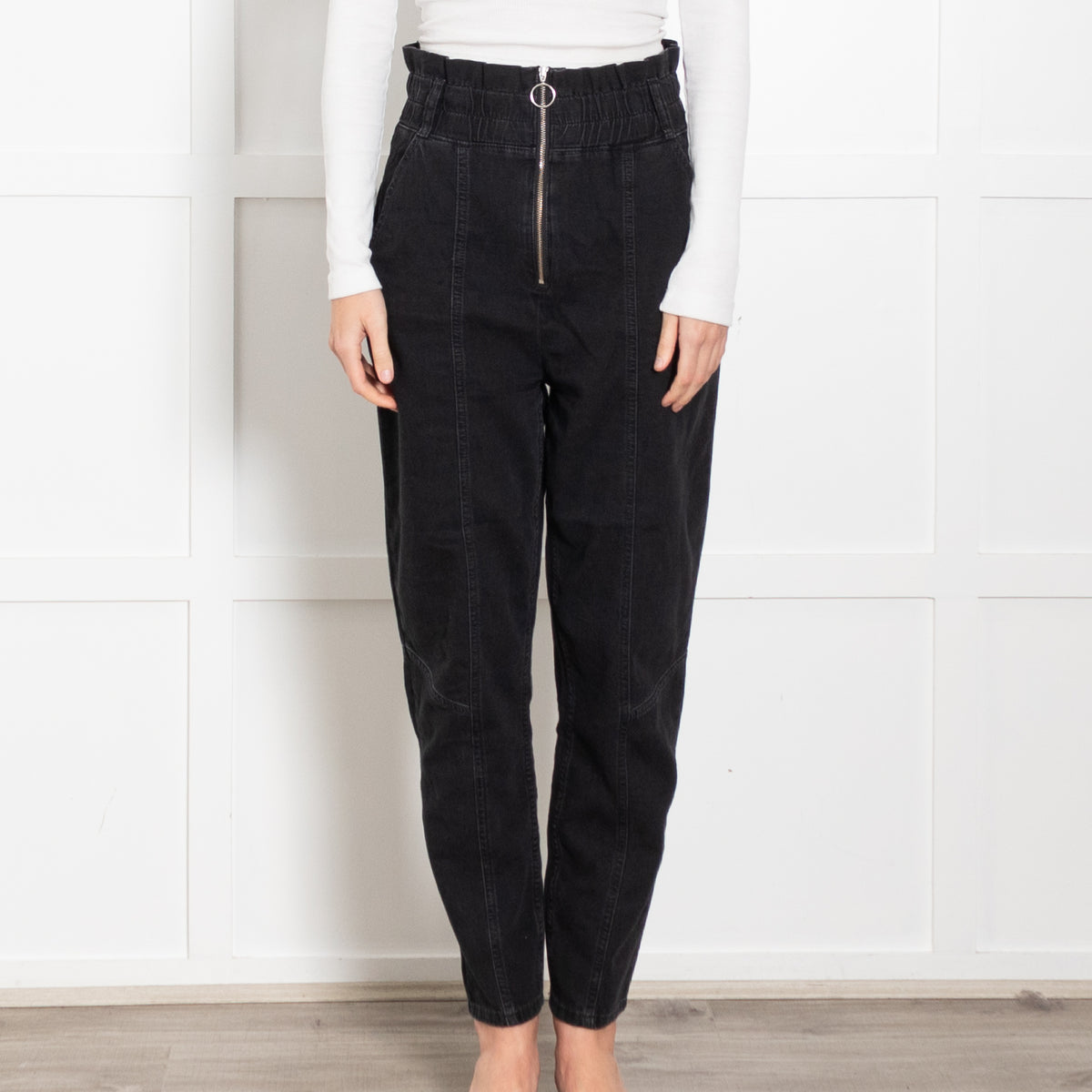 Ba & Sh Black High Waisted Cotton Blend Trousers