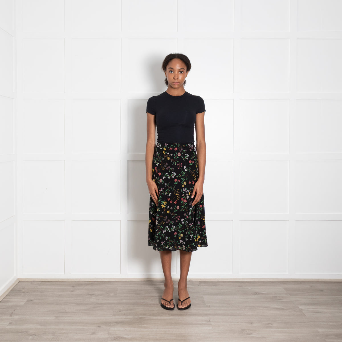 Altuzarra Black Multicolour Floral Print A-Line Skirt