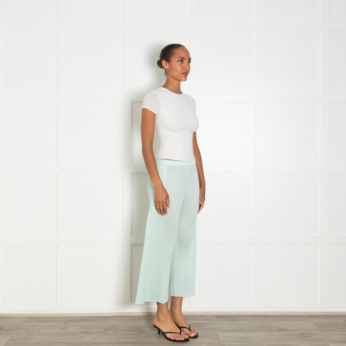 Pleats Please Mint Green Pleated Cropped Trousers
