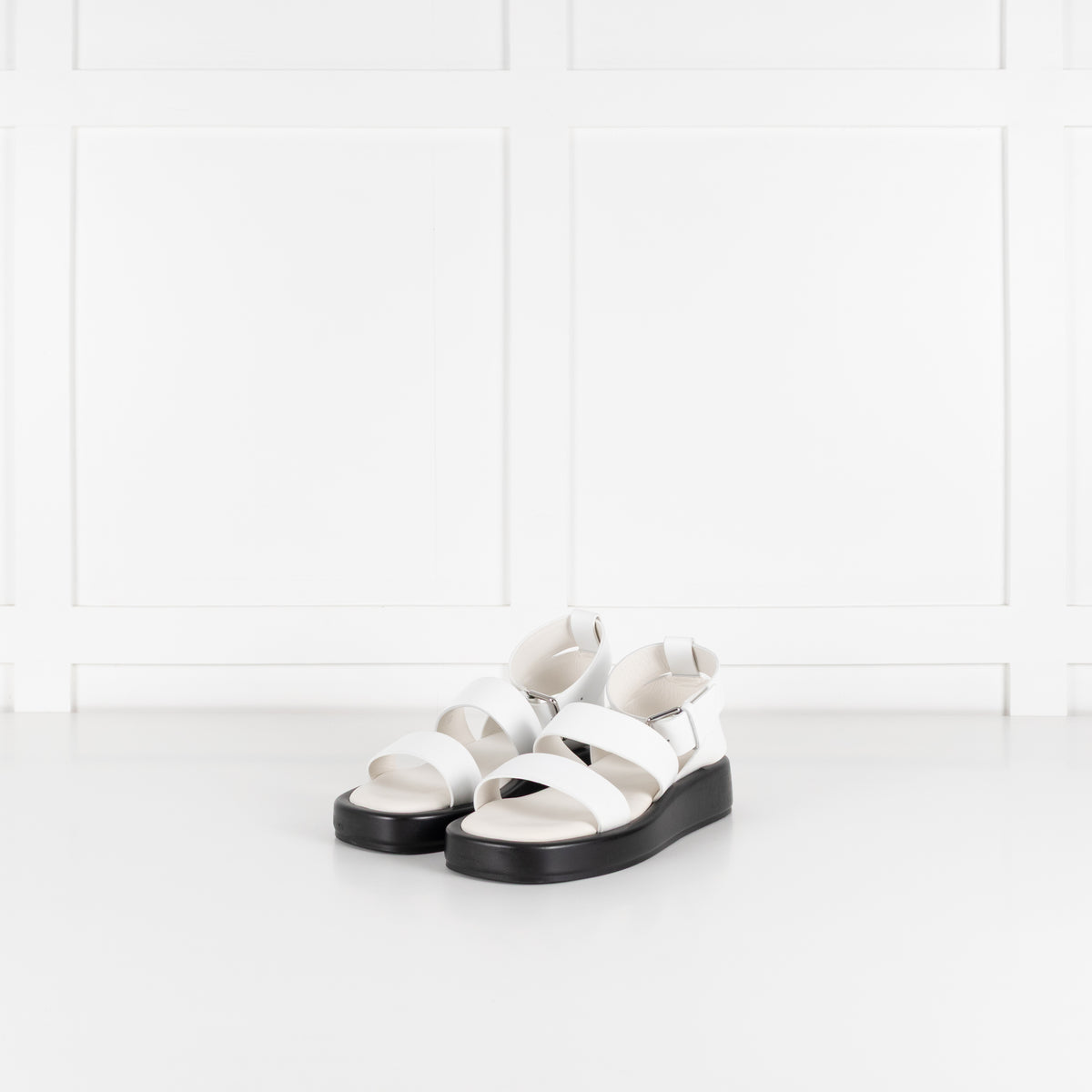 BOSS White Leather Ankle Strap Sandal